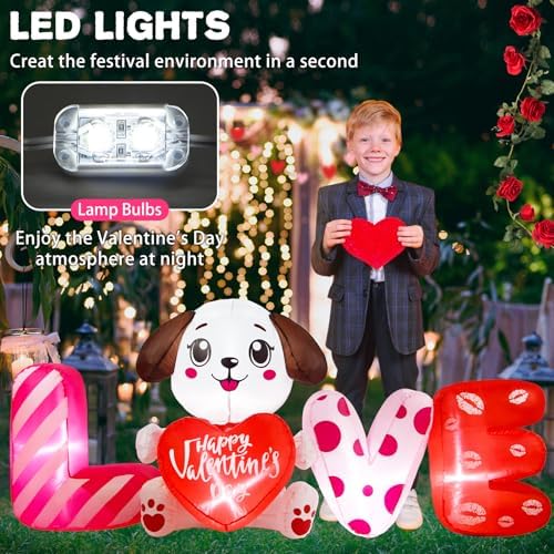 6 FT Valentines Day Inflatable Outdoor Decorations, Blow up Valentine's Day Love Dog Yard Decor with Red Heart, Built-in LED Lights Valentine Holiday Decoration for Outside Lawn Garden Wedding Indoor - Image 4