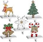5 Pack Silver Christmas Stocking Holders for Mantle Tree Snowflake Deer Bell Stocking Holder for Fireplace Xmas Stocking Hooks Weighted Hangers Holiday Christmas Decorations Supplies (Set of 5) - Image 3