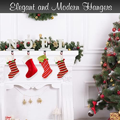 Stocking Holder for Mantle – 4pc N O E L Christmas Stocking Holders Nickel – Stocking Holders with Velvet Bottom – Durable Metal Stocking Holders - Image 6