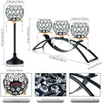 Set of 3 Crystal Tea Light Candlestick Holders Flower Shape with Crystal Pendant Bowl Votive Metal Candle Holder for Table Centerpieces Wedding Home Decor (Black+Gold) - Image 6