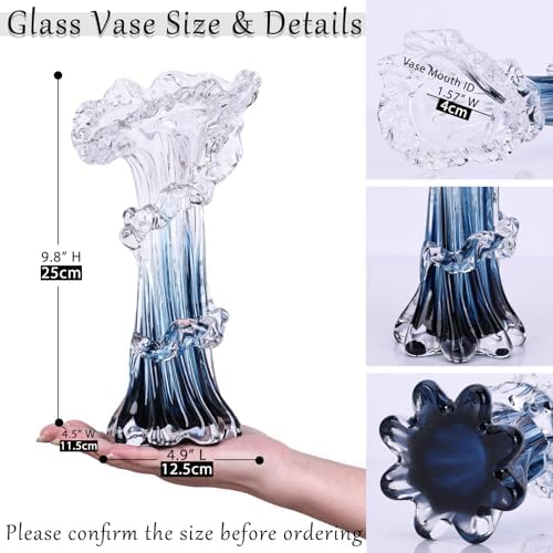 Hand Blown Blue Glass Vase, Unique Art Beautiful Ocean Glass Vase for Coastal Home Decor, Coffee Table, Living Room, Office Decor - 9.8" H (Medium) - Image 3