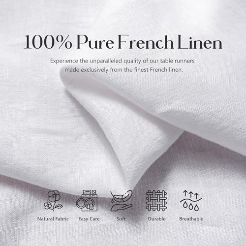 100% Pure French Linen Table Runner (White,14x120 Inch) - Image 3
