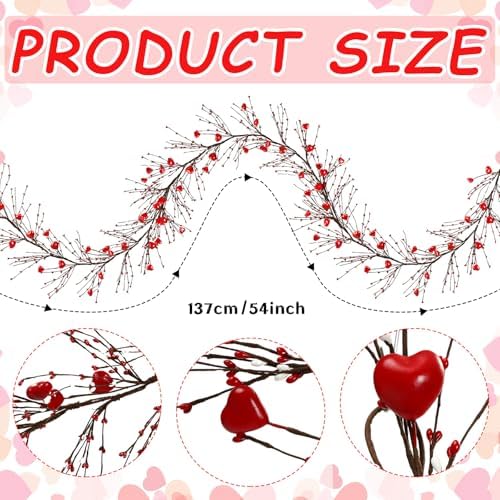Valentine's Day Garland with 30 Fairy Lights 4.5ft Pip Berry Decorative Berry Blossom with Hearts LED Christmas Lights Garland for Valentine's Day Wedding Party - Image 2