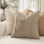 YCOLL Textured Boucle Throw Pillow Covers 22x22 Pack of 2 - Soft Neutral Striped Cushion Covers, Cozy Accent Decorative Pillow Covers for Couch, Sofa, Bed, Living Room (Taupe) - Image 2