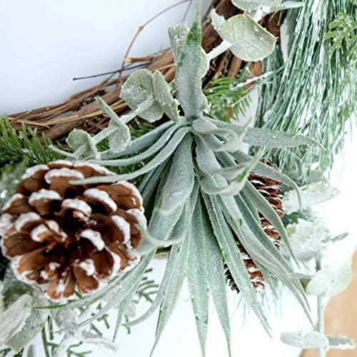 Idyllic 22 Inch Greenery Winter Wreath with Snowy Pine Cones and Succulent Plants - Large Christmas Wreath for Front Door, Rustic Farmhouse Pine Wreath for Indoor Outdoor Decor - Image 4
