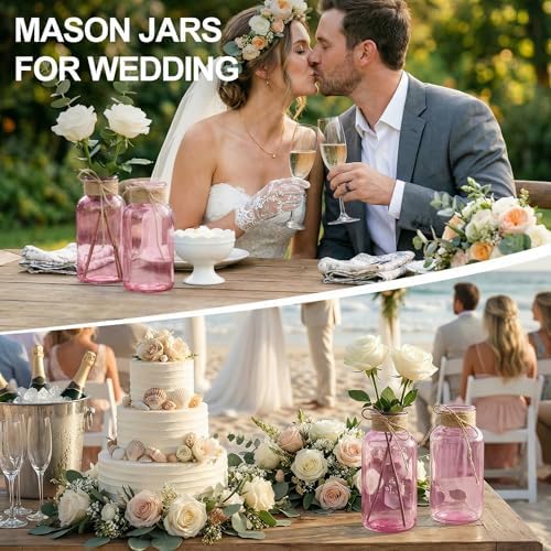 Mason Jars for Centerpiece Glass Flower Bud Vase Pink Vases, 12 Pc - Image 3