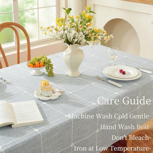 Zobesta Blue Linen Table Cloth Rectangle Table 60x84 in Gingham Tablecloth - Image 4