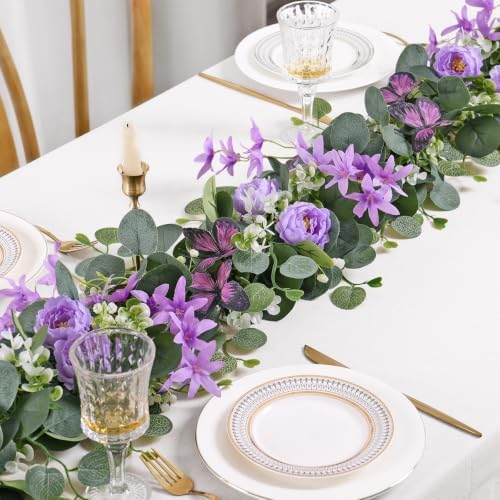 Artificial Rose Vine Fake Flower Garland,Purple, 2PCS - Image 5