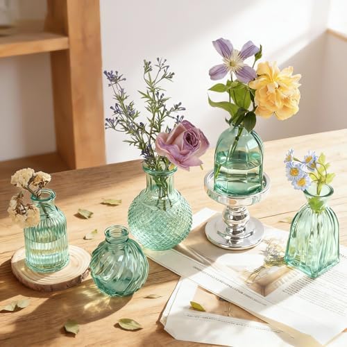 Aqua Green Glass Bud Vases Set of 24, Vintage Small Vases for Flowers Centerpieces, Table Decoration, Baby Shower, Decorative Mini Flower Vase Bulk for Holiday, Party, Bridal Shower, Home - Image 3