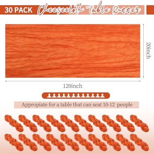 30 Pack Orange Table Runner 10Ft Cheesecloth Table Runner Boho Gauze Cheese Cloth Table Runners Romantic Long Sheer Fabric Burnt Orange Table Runners for Wedding Party Bridal Shower - Image 2