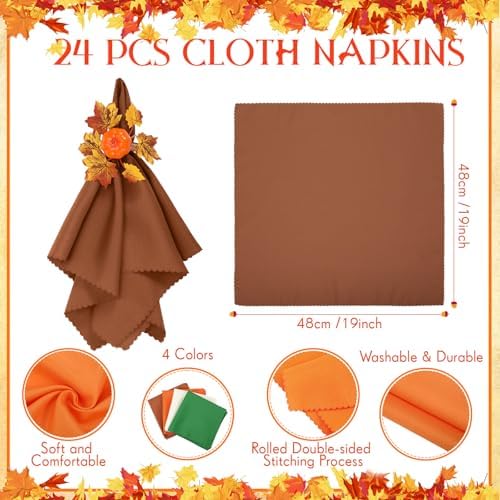 LemonRoad 36 Pcs Cloth Napkins and Napkin Ring Holders, Reusable Fabric for Table Decor Banquet Holiday Dinner Party Supply(Orange,Coffee, White, Green,Fall) - Image 3
