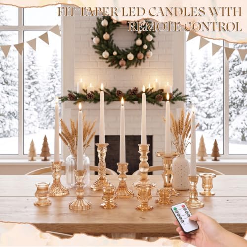 Mumufy 24 Pcs Gold Taper Candlestick Holders with Flameless Candles - Image 6