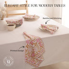 Floral Cloth Napkins Set of 12, Block Print Inspired 100% Cotton Dinner Napkins for Thanksgiving, Christmas & Fall, Reusable Wedding Linens, 18 x 18 Inch, Blush Pink Floral - Image 2