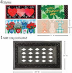 Evergreen Sassafras Spring Holiday Doormat Insert Bundle & Tray Set of 5, Interchangeable Entrance Door mats Indoor and Outdoor Welcome Mat 30 x 18 Tray Non Slip Backing Low Profile - Image 2