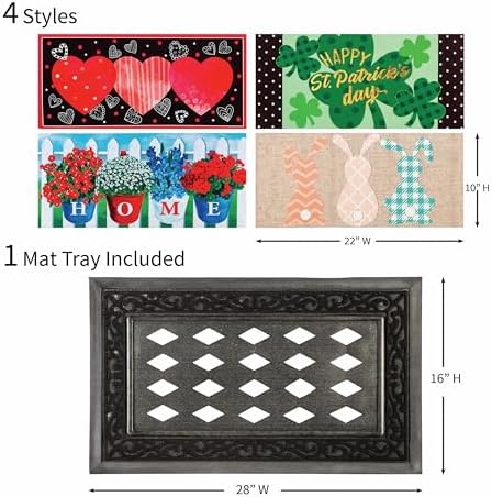 Evergreen Sassafras Spring Holiday Doormat Insert Bundle & Tray Set of 5, Interchangeable Entrance Door mats Indoor and Outdoor Welcome Mat 30 x 18 Tray Non Slip Backing Low Profile - Image 2