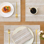 Wracra Cotton Linen Place Mats, Brown Embroidered Placemats Set of 8 - Image 2