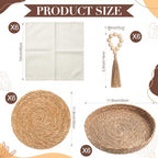 6 Sets Green Kitchen Decor,Table Setting Decor with Round Woven,Rectangular Boho,Wooden Bead Napkin Rings,Cloth Napkins,Table Runner & Storage Basket,Natural Burlap Cotton for Kitchen Dining Table - Image 2