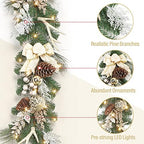 Garvee 6 Feet Christmas Garland with Lights for Mantle, Battery Operated Outdoor Christmas Garlands with Antlers Gold Balls, Prelit Garland Decorations for Fireplace Stair Railing TV Stand - Image 4
