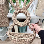 Bunny Basket Hanging Wall Pocket Spring Decor - Hand Woven Wicker Easter Basket - Bunny Hanging Ornament, Wicker Easter Baskets Rabbit Statue Spring Wreath for Front Door - Image 7