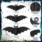 Beeveer 3 Pcs Woven Rattan Bat Wall Hanging Halloween Decor, 3D Scary Handcrafted Black Rope Bats, Rustic Natural Farmhouse Halloween Creepy Decorations for Home Fireplace Door, 9.06/7.48/5.91 Inch - Image 3