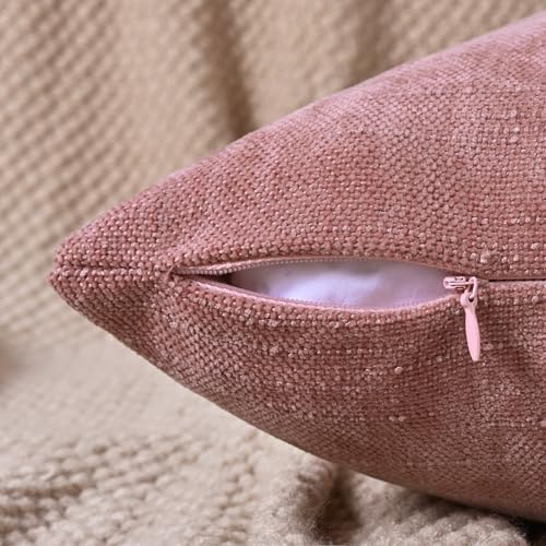 Set of 4 Soft Textured Decorative Throw Pillow Covers 12X20 Inch Cozy Farmhouse Cushion Cover Square Accent Pillow Cases for Bed Couch Sofa Living Room, Plum Pink - Image 3