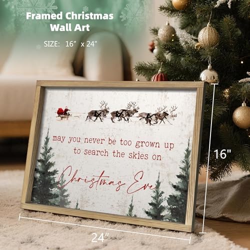 LITIVY Vintage Framed Christmas Wall Art 16”x24” Farmhouse Wall Decor May You Never Be Too Grown Up To Search The Skies On Christmas Eve Christmas Decorations Home Decor (Brown, 24 * 16 in) - Image 3
