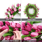 U'Artlines 20 Inch Tulip Wreath for Front Door, Spring Summer Silk Wreath - Image 4