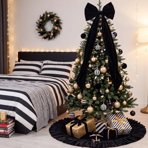 Black Christmas Topper Bow 16x40 Tree Skirt 48" Decoration Set - Image 5