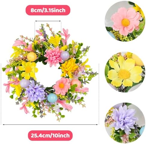 8 Pcs Easter Candle Rings, Mini Candle Holder Wreath with Spring Flowers and Eggs Decor for Table Centerpiece, Front Door, Easter Wreaths for Home Holiday Decor - Image 2