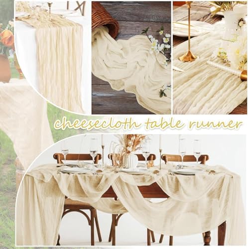 10 Pack Ivory Cheesecloth Table Runner 17"x108" Boho Gauze Fabric Table Runner Vintage Rustic Sheer Runners for Wedding Party Bridal Baby Shower Table Decorations - Image 4