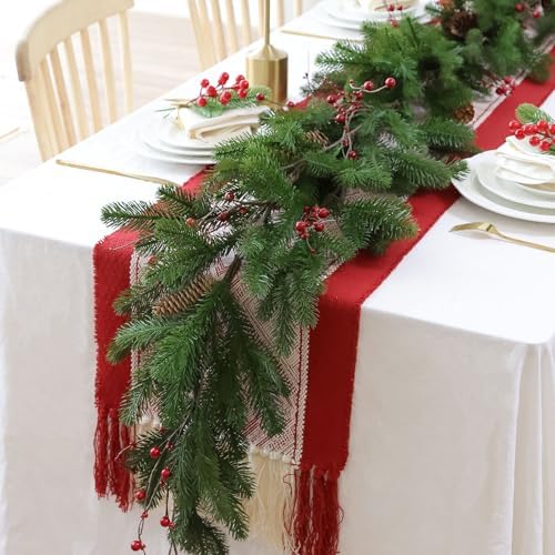 MIZII Christmas Garlands 6FT Artificial Pine Garland with Pinecone Berries Greenery Garland Christmas Decorations for Xmas Fireplace Mantle Home Decor Indoor Outdoor (Green-6FT) - Image 5