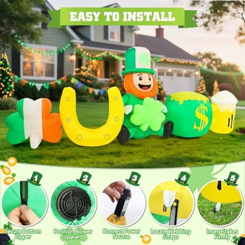 St Patricks Day Inflatables Outdoor Decorations 8FT Leprechaun Inflatable with Shamrock Horseshoe Pot of Gold Beer Cup Yard Lawn Party Garden Home Holiday Irish Saint Patrick’s Blow Up Décor - Image 6