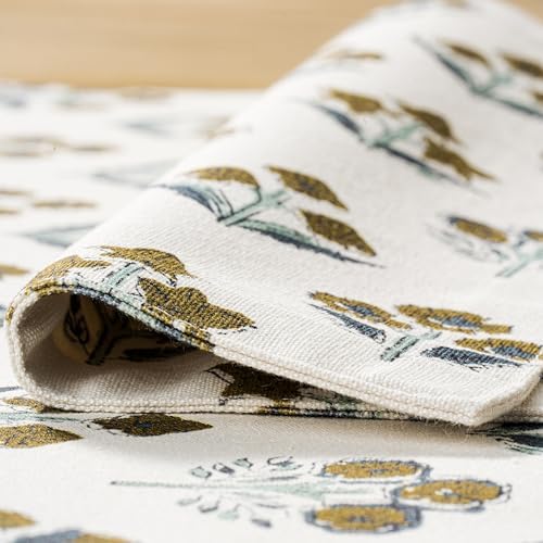 Block Print Floral Decorative Placemats Set of 6, Brown - Image 5