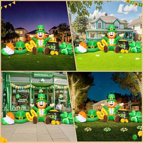 8FT St Patricks Day Inflatables Outdoor Decorations,Inflatable Leprechaun with Clover & Gold Coins Combo Blow Up Yard Decorations for Holiday Party Yard Lawn Garden - Image 2