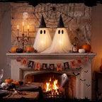 SiliFine 2 Pack Halloween Light up Ghost Decorations with Witch Hats, White - Image 4