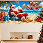 7x16FT Christmas Summer Garage Door Cover Decorations Christmas Santa Claus Beach Vacation Garage Door Banner for Outdoor Indoor Christmas Decorations Party Photography Backdrop - Image 7