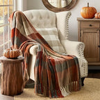 EverGrace Plaid Chenille Fall Throw Blanket, 50"x60", Harvest Orange Plaid - Image 2