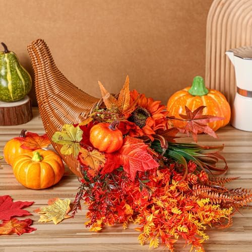 Funnymoom Fall Cornucopia Centerpiece Set with Leaves Pumpkin,Elegant - Image 6