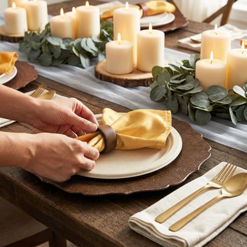 48 Pcs 13" Wooden Textured Charger Plates with Napkin Ring, Brown - Image 6