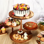 Hushee 4 Pcs Wood Round Cupcake Tower Stand with Serving Platters Trays Set, 4 Tier Wooden Cake Stand Tray with 1 Round Dinner Plate 2 Rectangular Plates for Dessert Snack Party(Brown) - Image 4