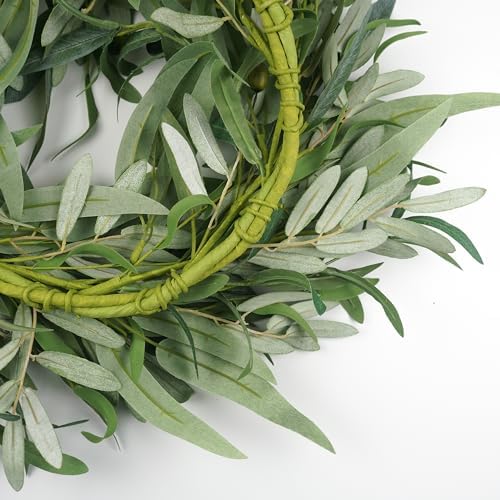 Olive Wreath for Front Door 22 inch, Greenery All Season Wreath with Olive Leaf Fruit, Home Decoration for Outdoor Living Room Indoor Wall and Outside Summer All Season Wedding - Image 3