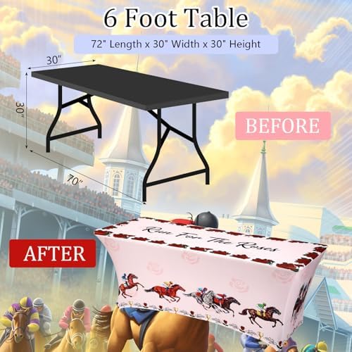 Oudain 2 Pcs Derby Day Table Cover Stretch Tablecloth 6 ft Horse Racing Tablecloth - Image 2