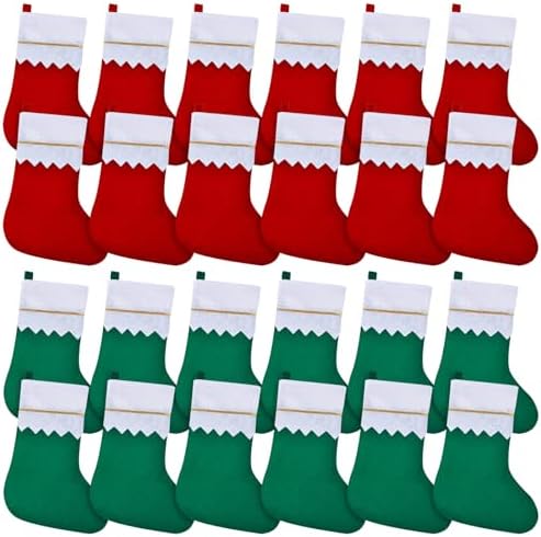 Skylety 24 Pieces Red and Green Christmas Stockings Bulk, 7 x 18 Inch by Skylety