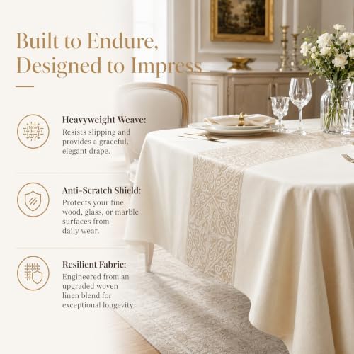 Rectangle Linen Tablecloth Luxury Totem Spillproof Cloth 55x134 Inch - Image 4