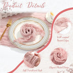 2 Cheesecloth Table Runners and 24 Napkins Set, 10Ft Boho Cheese Cloth Table Runners 20 x 20 Inch Rustic Wrinkled Gauze Napkins for Wedding Birthday Baby Shower Party Decor (Dusty Pink) - Image 3