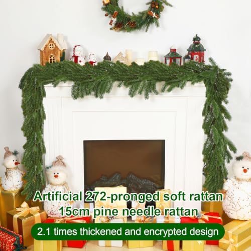 Lyrow 2 Pcs 12 ft Deluxe Thick Christmas Pine Garland Faux Greenery Garland - Image 3