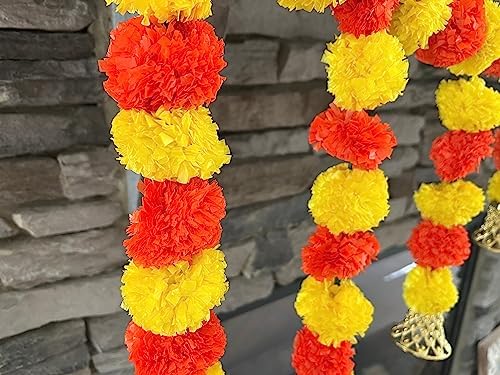 5 Ft Marigold Door Hanging Toran Yellow Orange - Indian Thorans - Atificial Flower Garland for Pooja Mandir, Door, Diwali Decoration Toran - Indian Housewarming Décor, Bandhanwar (Pack of 1) - Image 5
