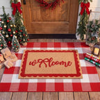 2pcs Christmas Welcome Mat for Front Door Layered Buffalo Plaid Outdoor Rug - Image 4