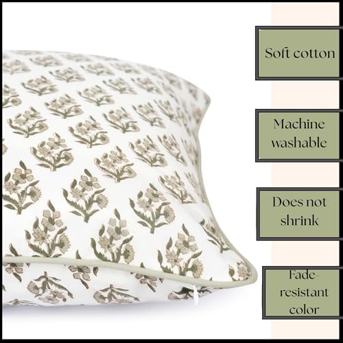 Set of 2 Pillow Covers 20x20 inches Floral Pillow Covers Green Farmhouse Pillow Covers for Living Room Couch Bed Throw Pillow Covers Boho Home Decorative Pillow for Spring Summer - Image 3