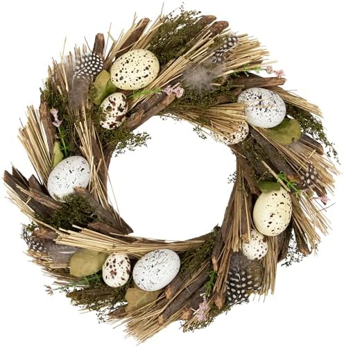 Speckled Eggs and Feathers Artificial Small Earthy Easter Wreath - 14" by Northlight
